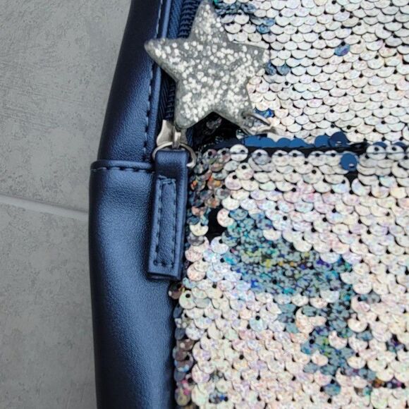 More Than Magic Girls Blue Sequined Zipper Backpack Bag One Size - Picture 4 of 9